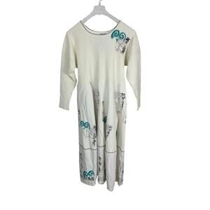 Cozy Handmade Cottagecore Off-White Textured Block Print Midi Dress Size L